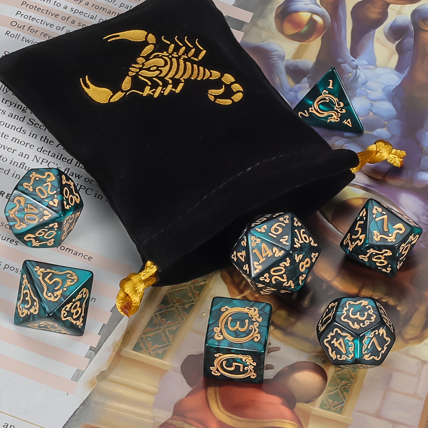 Premium Polyhedral Dice Set (7pcs) with Drawstring Bag